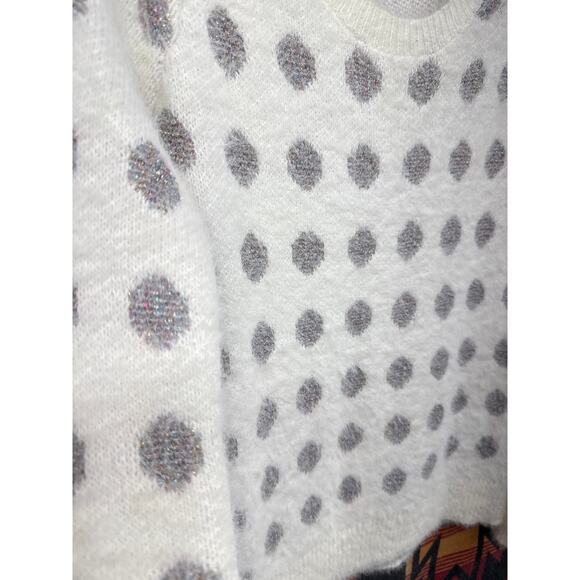 Modcloth White Small Sweater Polka Dot Eyelash Sparkle New Year's Cozy Rainbow - Picture 4 of 7